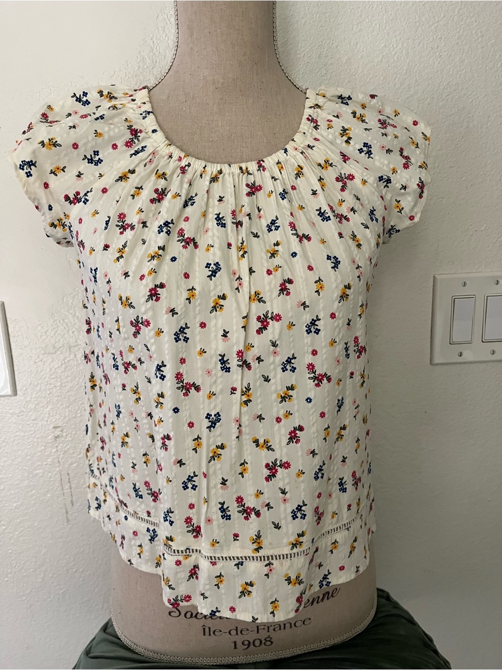 White Floral Cap Sleeve Top - Lightweight Summer Blouse